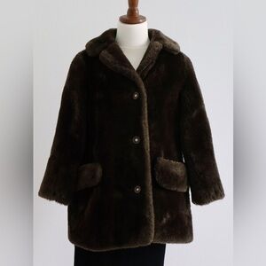 VTG Borgana Faux Fur Coat Womens L M Brown Lux Mob Wife Old Money Classic Glam